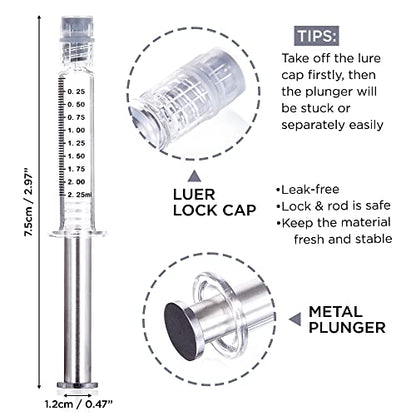2.25ML Borosilicate Glass Syringe with Silver Metal Plunger | 10 Pack | Anti-Leak Luer Lock Syringe without Needle | Accurate Measuring for Liquid, Glue, Oil w/ Borosilicate Glass Tube