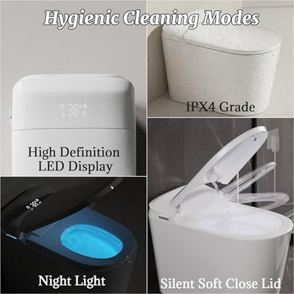 Smart Bidet Toilet with Tank Foam Shield Dual Auto Flush/Lid&Seat | Foot Sensor UV-C light Electric Modern One Piece Toilet for Bathroom with Siphon Dual Flush 0.8/1.2 GPF MAP 1000g - color: Snow White