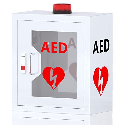 AED Defibrillator Wall Mounted Cabinet, Steel Storage Cabinet with Alarm and Light, AED Cabinet fits All Brands Cardiac Science, Zoll, AED Defibrillator, Physio-Control, 14.2 x 7.8 x 15.7 Inch - color: Square Corner