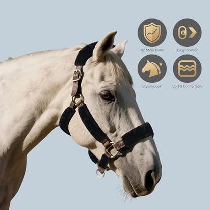 Soft Fleece Halter Covers for Horses Full-Cover Series (Black) - color: Black