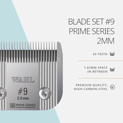 Wahl Pro Animal Prime Series Blades - Professional Fine Tooth Pet Clipper for Horse, Cat & Dog Grooming - Made from High-Carbon Steel - #9, 2.0mm - size: #9