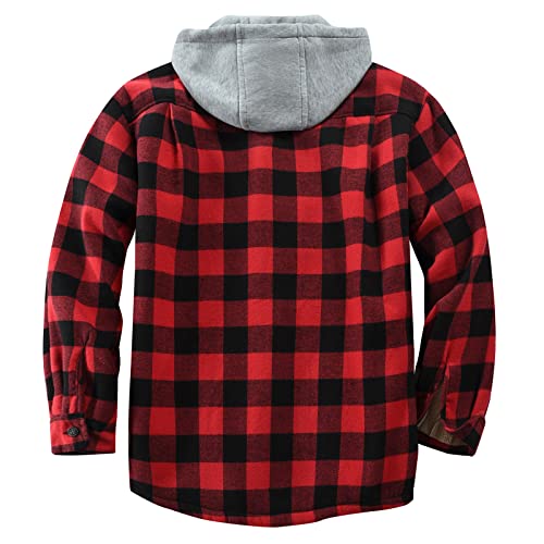 Men's Cotton Plaid Shirt Jacket Fleece Flannel Sherpa Button Down - color: Red Black, size: Medium