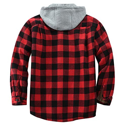 Men's Cotton Plaid Shirt Jacket Fleece Flannel Sherpa Button Down - color: Red Black, size: Large