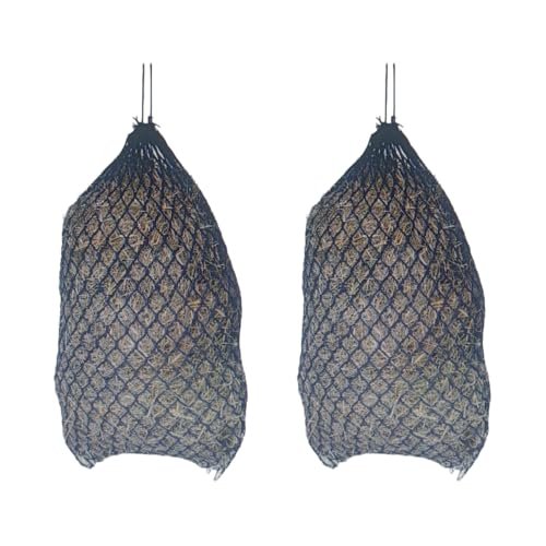 Knotless Ultra Slow Feed Hay Nets – 56” Long, Set of 2, 1.5” Holes, Soft on Muzzles, Durable Nylon, Holds 5-7 Flakes, Easy Hang Strap - size: 56"