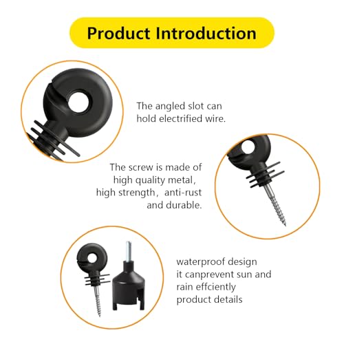110PCS Upgraded Black Electric Fence Insulators,1 Pc Free Insulator Socket Tool,and 1 Gloves,Screw in Ring Insulators for Farm Animal Fencing(Grid System Accessories for Animal Husbandry Electronic)
