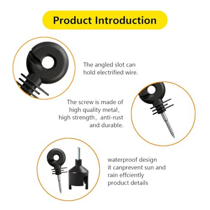 110PCS Upgraded Black Electric Fence Insulators,1 Pc Free Insulator Socket Tool,and 1 Gloves,Screw in Ring Insulators for Farm Animal Fencing(Grid System Accessories for Animal Husbandry Electronic)