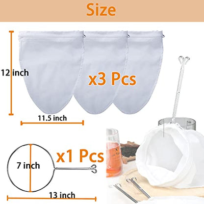 3 PCS Fine Mesh Strainer Bags with Handle, Reusable Nut Milk Bag Thai Tea Strainer, Cheesecloth for Straining NutMilk Coffee Milk Juices Honey Wine Oil - color: 3 Medium Size