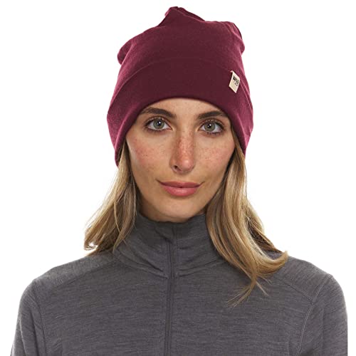 100% Merino Wool Cuff Beanie - Mens & Womens Warm Winter Hat - Watch Cap - Toque - Novelty Beanie - One Size Fits Most - color: Burgundy