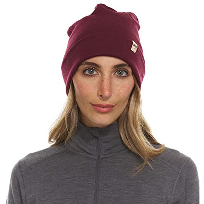 100% Merino Wool Cuff Beanie - Mens & Womens Warm Winter Hat - Watch Cap - Toque - Novelty Beanie - One Size Fits Most - color: Burgundy