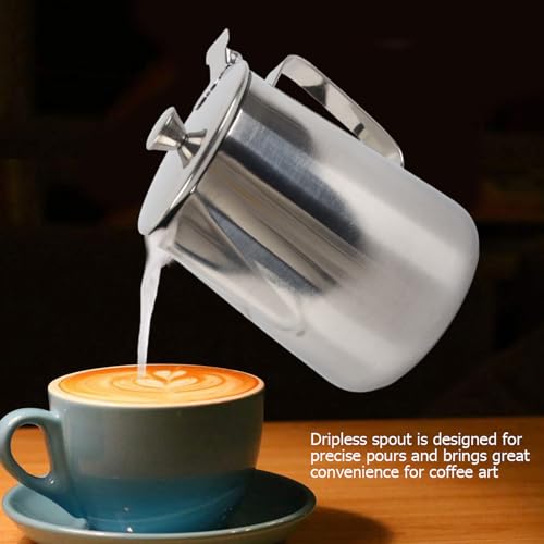 Milk Frother Cup, Stainless Steel Milk Frothing Pitcher, Milk Frothing Jug with Lid and Handle, Frothing Cup Pitcher, Coffee Frothing Mug for Office Home Kitchen (1000ML) - size: 33.8 Ounces