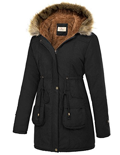 GRACE KARIN Women's Winter Coats Fleece Parkas Anoraks Hooded Military Jacket Coats - color: Black, size: Medium