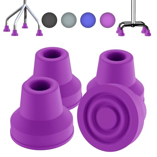 supregear Quad Cane Tips (4-Pack) - Heavy Duty Rubber Cane Tip - Non-Slip Extreme Grip Replacement Foot Pad - Accessories for Walking and Standing Stick for Women, Men, Seniors, Elderly - color: Purple, size: 1/2 Inch