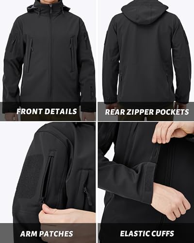 MAGCOMSEN Men's Tactical Jacket Winter Snow Ski Water Resistant - color: Black, size: XX-Large