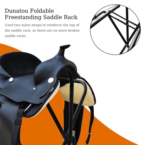 Dunatou Foldable Saddle Rack with Bottom Storage Shelf – Heavy Duty Horse Saddle Stand for English & Western Saddles, Portable Blanket Holder & Saddle Pad Rack for Tack Room, Barn & Trailer, Black
