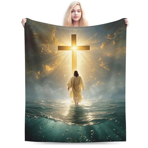 Jesus Christian Throw Blanket Jesus Walking on Water Fleece Blanket Christ Cross Religious Soft Cozy Fuzzy Plush Warm Stuff Bedding Blankets Gifts for Boys Girls Kids Adult Men Women 40"X50" - color: Jesus, size: 40"x50"