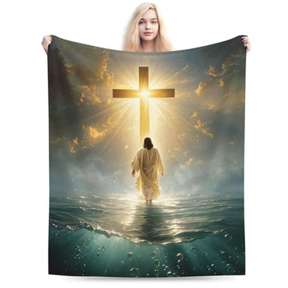 Jesus Christian Throw Blanket Jesus Walking on Water Fleece Blanket Christ Cross Religious Soft Cozy Fuzzy Plush Warm Stuff Bedding Blankets Gifts for Boys Girls Kids Adult Men Women 40"X50" - color: Jesus, size: 40"x50"