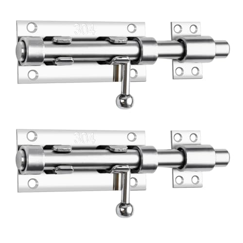 6.3inch Sliding Bolt Gate Latch, 2 Pack Heavy Duty Barrel Bolt with Padlock Hole, 304 Stainless Steel Solid Gate Lock Security Guard Door Latches for Yard Trailer Fence Shed Garages - color: Silver