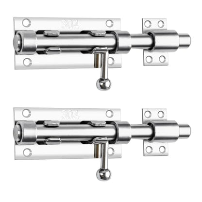 6.3inch Sliding Bolt Gate Latch, 2 Pack Heavy Duty Barrel Bolt with Padlock Hole, 304 Stainless Steel Solid Gate Lock Security Guard Door Latches for Yard Trailer Fence Shed Garages - color: Silver