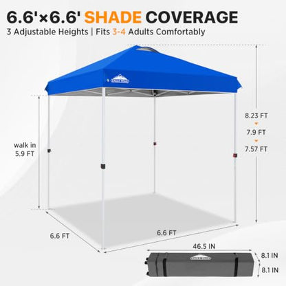 EAGLE PEAK 6.6x6.6 Pop Up Canopy Tent Easy Up Canopy Outdoor, Blue - color: Blue, size: 6.6x6.6