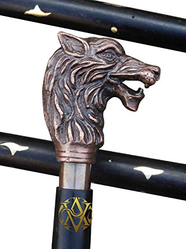 Brass Handle Victorian Telescope Foldable Wooden Walking Stick Cane Ideal Vintage Gift Men Women Father/Mother - style: Wolf