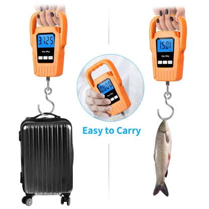 SKEAP Digital Fish Scale Hanging Scale Fishing Scale,110lb/50kg Luggage Scale,Upgrade Large Handle & Backlit LCD Display, Electronic Balance Digital Fishing Postal Scale,Orange,Fishing Gifts for Men - color: Orange