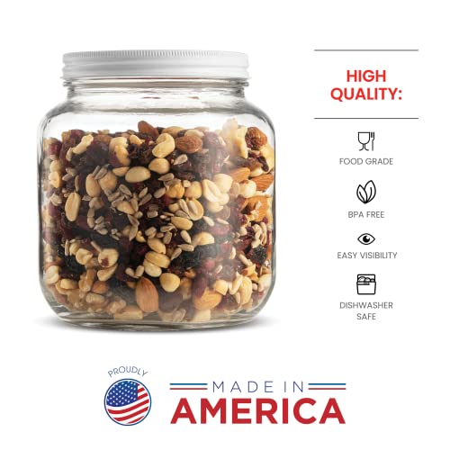 Paksh Novelty 64 oz Mason Jar, Half Gallon Jar, Wide Mouth, Clear, 4 Pack | Half gallon mason jar, airtight metal lid, 4 in wide mouth, USA-made soda-lime glass, canning, fermenting, dry food storage