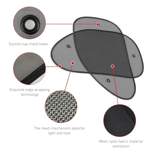 2 PCS Car Side Window Shades, Mesh Sun Blocking & Heat Insulation Shade, Breathable Dustproof Visor with Suction Cups, Memory Frame Foldable Cover for Most Cars (Black)