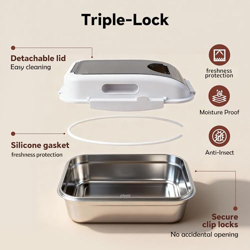 304 Stainless Steel Dog Food Storage Container with Lid for Cat Bird Pet Dry Food Treats, Mouse Proof Small Storage Bin Fits Up To 7 Lbs, Coming With Scoop