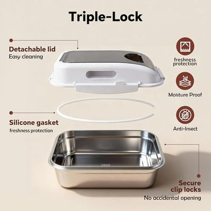 304 Stainless Steel Dog Food Storage Container with Lid for Cat Bird Pet Dry Food Treats, Mouse Proof Small Storage Bin Fits Up To 7 Lbs, Coming With Scoop