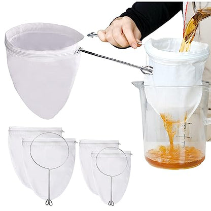 4 PCS Extra Fine Mesh Strainer Bags with Handle, Reusable Thai Tea Strainer, Cheesecloth for Straining NutMilk Coffee Milk Juices Honey Wine Oil Yogurt (2 Medium & 2 Small) - color: 2 Small+ 2 Medium Size