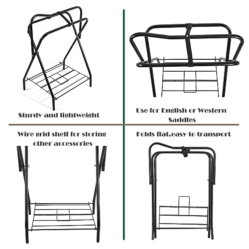 Abbylike 2 Pcs Portable Saddle Rack Steel Foldable Freestanding Saddle Rack Stand Horse Trailer Organizer for Derby Day Horse Supplies Accessories Equipment, 22 x 26 x 36 Inches
