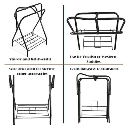 Abbylike 2 Pcs Portable Saddle Rack Steel Foldable Freestanding Saddle Rack Stand Horse Trailer Organizer for Derby Day Horse Supplies Accessories Equipment, 22 x 26 x 36 Inches