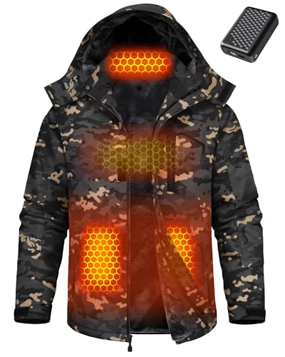 Wulcea Graphene Heated Jacket for Men Fur Lined with Large Capacity Battery Pack - color: Camo Black Fur Lined, size: X-Large