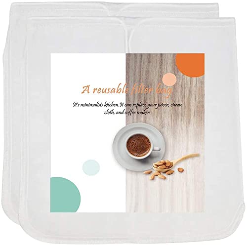Reusable Filter Bags - 12" X 12" Washable Mesh Bag for Straining Food/Cold Brew Coffee,Food Grade BPA-Free Cheesecloth,Multiple Usage for Nut Milk Fruit Wine Juice Filter (2 pack, 12" X 12")