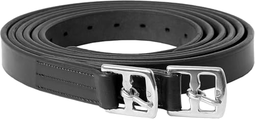 Exion Pre-Stretched English Stirrup Leathers | Non-Stretch Genuine Leather Stirrup Straps for English Saddles | 18 Numbered Holes Stainless Steel Buckles | Pair Black Havana Oak 48 54 58 62 - color: Black, size: 150 cm / 60"