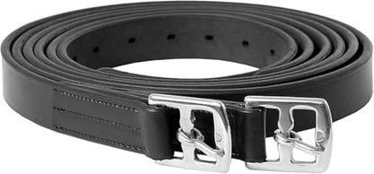 Exion Pre-Stretched English Stirrup Leathers | Non-Stretch Genuine Leather Stirrup Straps for English Saddles | 18 Numbered Holes Stainless Steel Buckles | Pair Black Havana Oak 48 54 58 62 - color: Black, size: 150 cm / 60"