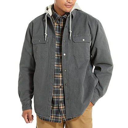 WOLVERINE Men's Overman Fleece Lined Cotton Duck Canvas Hooded Shirt Jacket - color: Granite, size: Medium