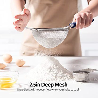 18/8 Stainless Steel Mesh Strainer: U-Taste 5.5 Inch Kitchen Fine Mesh Sieve Food Colander with Riveted Sturdy Silicone Handle and 30 Mesh Hole for Straining Flour, Pasta, Fruit, Quinoa(Midnight Blue) - color: (3) Midnight Blue, size: Medium (5.5 x 13 in)