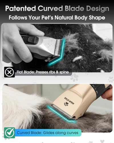 M&M STAR Dog Grooming Kit, Low Noise Dog Clippers, 2-Speed IPX7 Waterproof, Rechargeable Cordless Pet Hair Clippers Trimmer Shaver with LED Display for Dogs and Cats, Gold