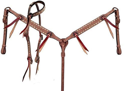 Showman Leather Single Ear Headstall & Breast Collar Set w/Buckstitch Trim & Reins