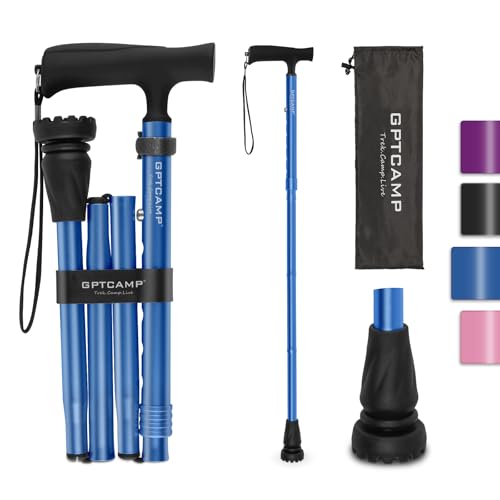GPTCAMP Walking Cane T Handle Slip Resistant Adjustable for Men Women - color: Deep Blue
