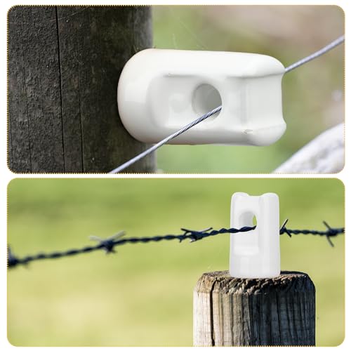 Blulu 50 Pack Ceramic Electric Fence Insulator Heavy Duty Ceramic Porcelain Lag Screw Insulator for Wooden Post Electrical Wire Ground Fencing Agricultural and Ranchers Supplies