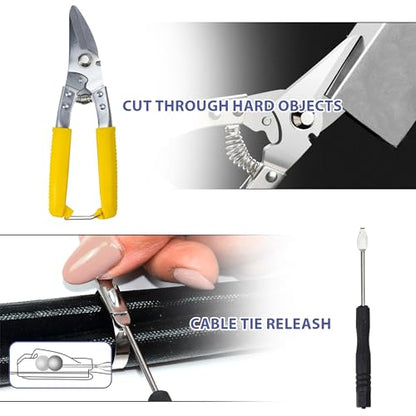 Heavy Steel Cable Tie Tool：Stainless Steel Zip Tie Gun, Metal Tie Wrap Gun Kit, Duty Outdoor Adjustable Fastening Cutting Tie Tool Sets with 100pcs Self-Locking Metal Steel Zip Ties CHUSHUYI