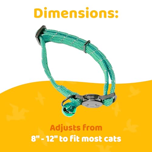Birdsbesafe Reflective Breakaway Cat Collar with Bell, Safe Design, Green - color: Green