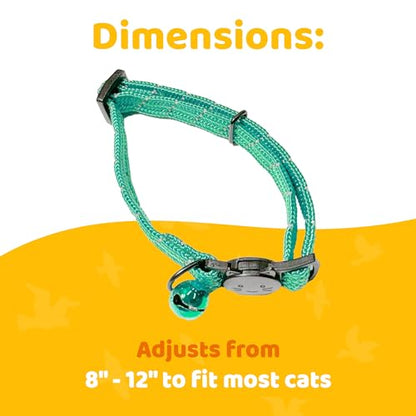 Birdsbesafe Reflective Breakaway Cat Collar with Bell, Safe Design, Green - color: Green