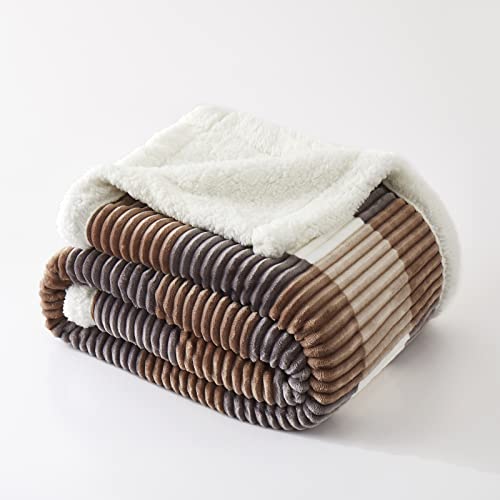 PU MEI Sherpa Blanket Twin Plaid Thick Bed Blanket, 60”*80” Super Soft Flannel Fuzzy Fleece Reversible Velvet Plush Warm Blanket for Couch (Beige Check, 60"*80") - color: Beige Check, size: 60"*80"