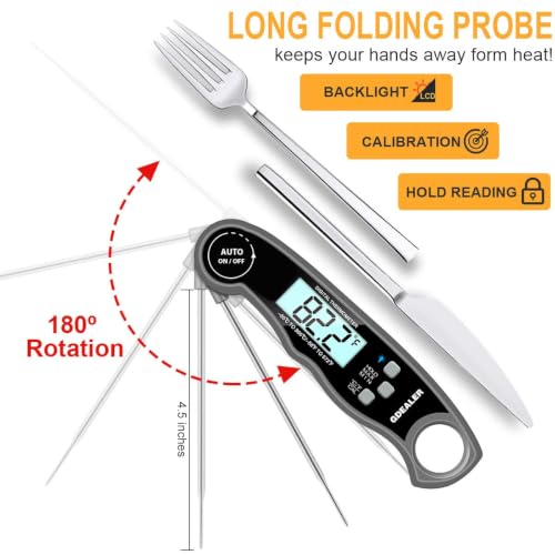 GDEALER Meat Thermometer Digital Instant Read Food Thermometer Waterproof Ultra-Fast for Grill Cooking Kitchen with Backlight & Calibration - color: Grey