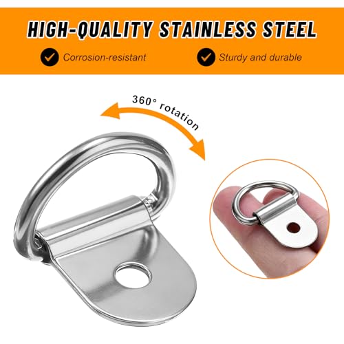 10 PCS D-Ring Tie Down Anchors, Small Metal Cargo Surface Mount Lashing Rings, Heavy Duty Anchor Points Load-Bearing Brackets for Van Truck Trailer Boat Cargo Securing (Silver) - color: Silver