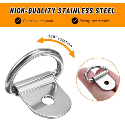 10 PCS D-Ring Tie Down Anchors, Small Metal Cargo Surface Mount Lashing Rings, Heavy Duty Anchor Points Load-Bearing Brackets for Van Truck Trailer Boat Cargo Securing (Silver) - color: Silver