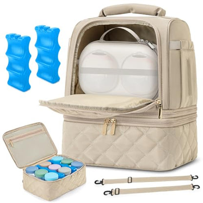 RAINSMORE Wearable Breast Pump Bag, Breast Milk Cooler Travel Bag,Nude - color: Khaki